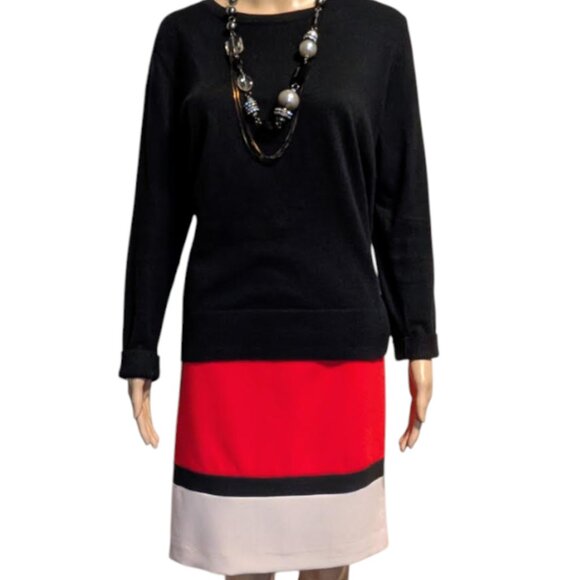 NWT Laura Petite Colorblock Red, Cream, and Black Pencil Skirt - Picture 2 of 5